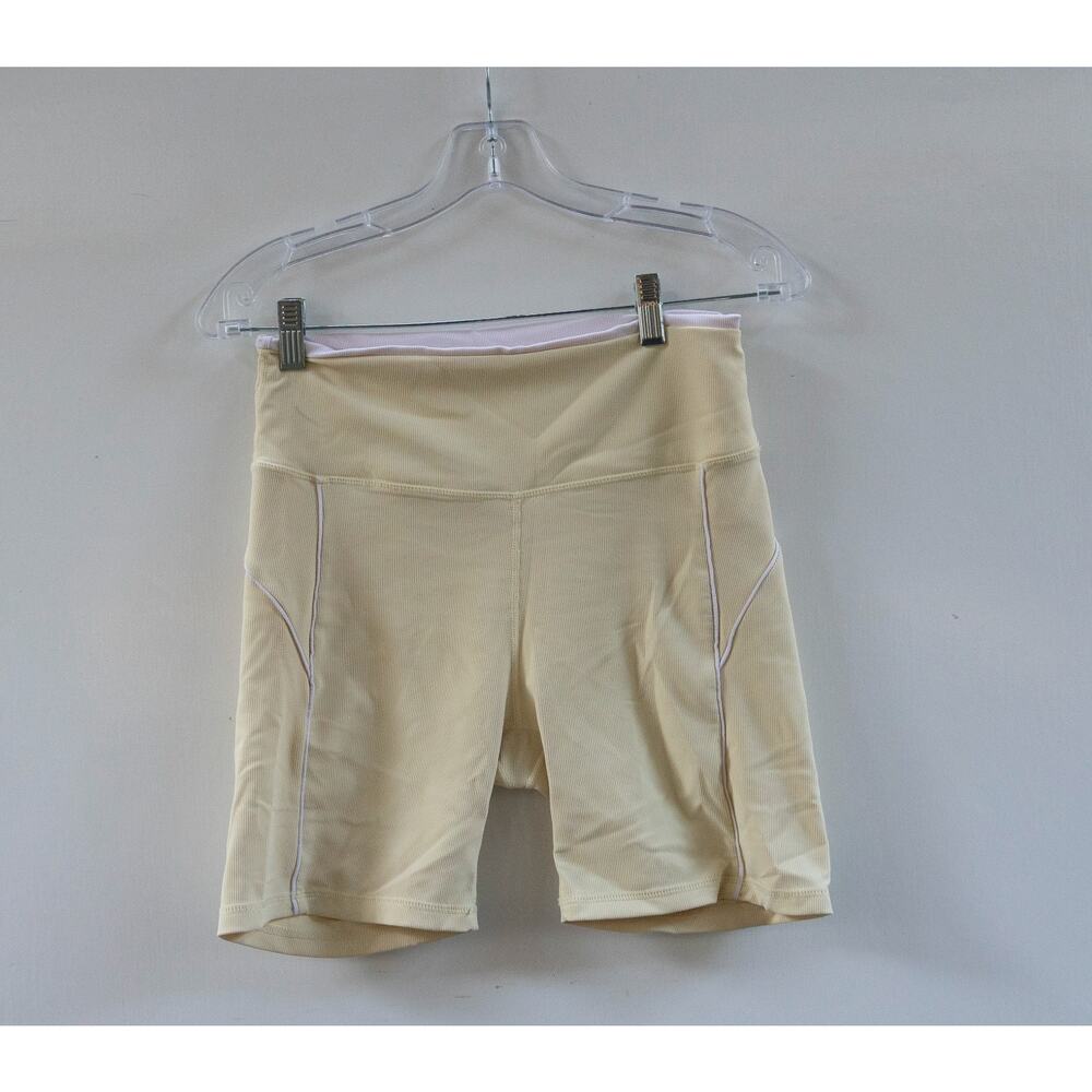 WILO Women's Size L Yellow Base Ribbed High Waisted Athletic Bike Short‎ Stretch